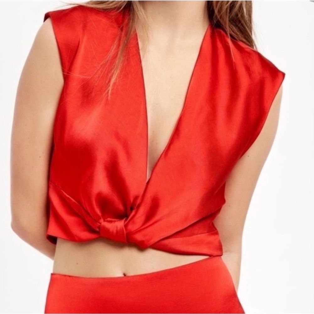 Zara Red Satin Crop Top